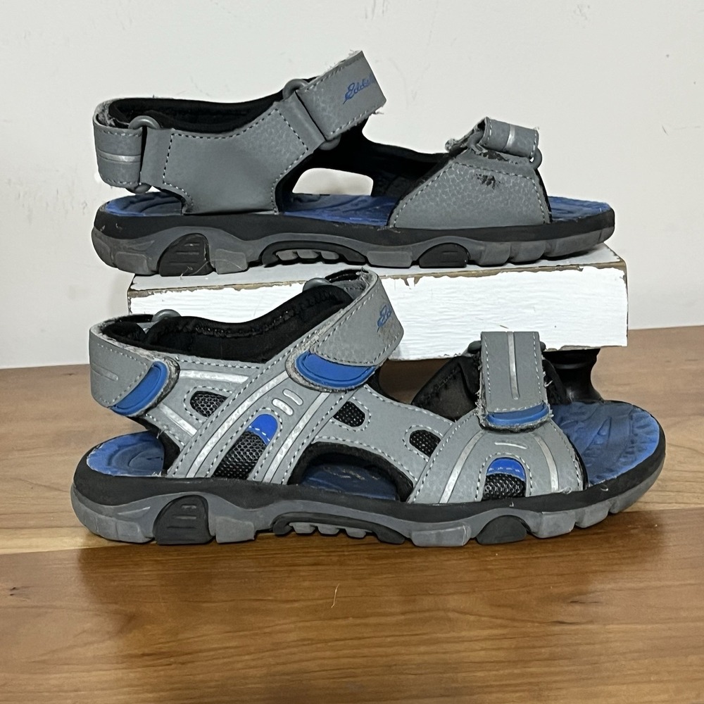 Eddie Bauer Boys Size 2 "Steve"‎ Gray & Blue Hook & Loop Hiking Sandals